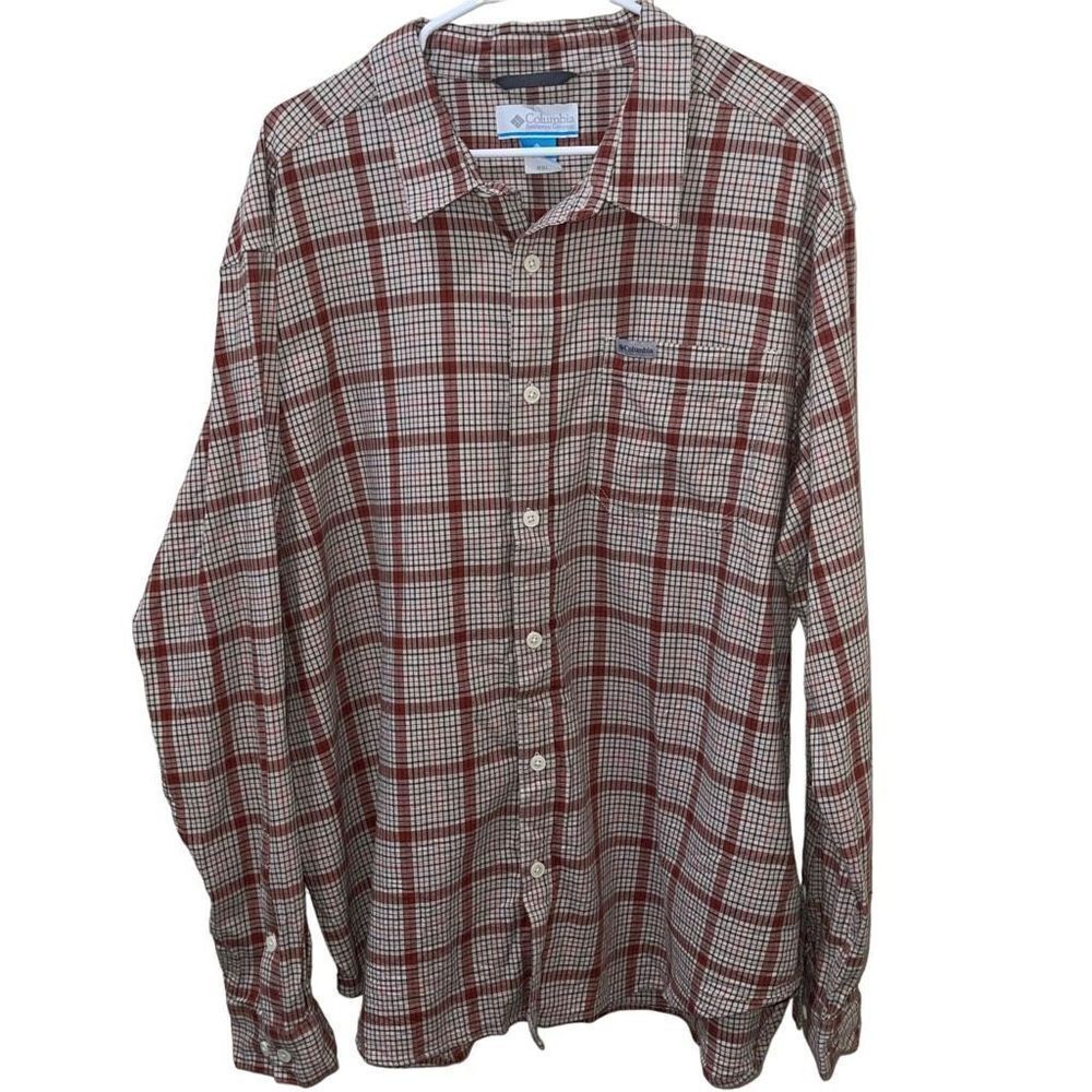 Columbia Tan & Reddish Orange Plaid Long Sleeve Button Down Shirt - Men’s XXL